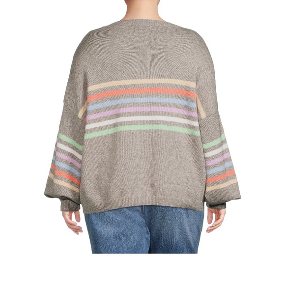 Debut Women's Plus Size Rainbow Striped Sweater with Puff Sleeves Size 1X - Picture 3 of 7